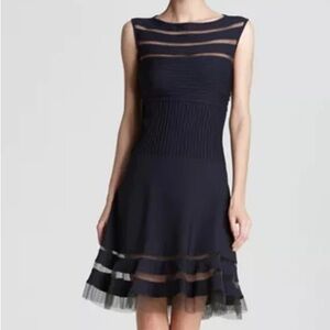 Tadashi Shoji Black Pleated Peek-a-boo Sleeveless Midi Dress Formal Black Tie